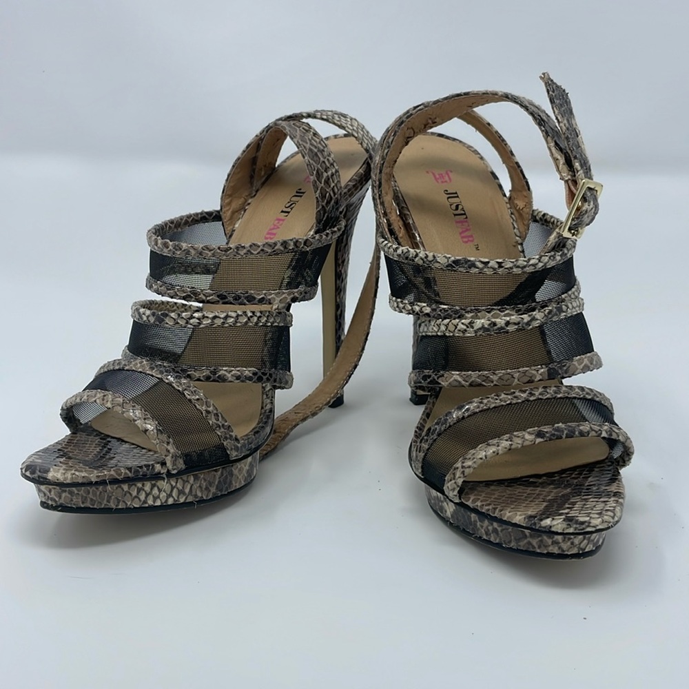 Women’s Black Mesh and Snake Skin Heels by Just Fab. Size 9